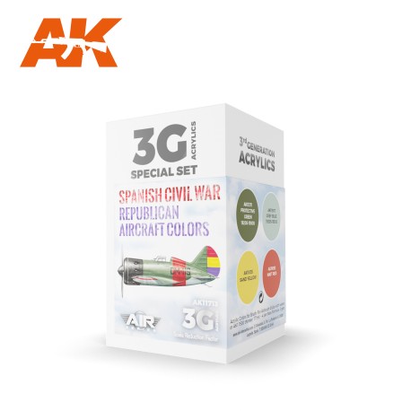 Set acrilicos 3G, Spanish Civil War. Republican Aircraft Colors. Marca AK Interactive. Ref: AK11713.