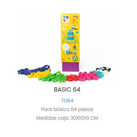 Pack básico 64 piezas. Kit de juego creativo sin instrucciones, reciclando. Marca Toyi. Ref: TO64.