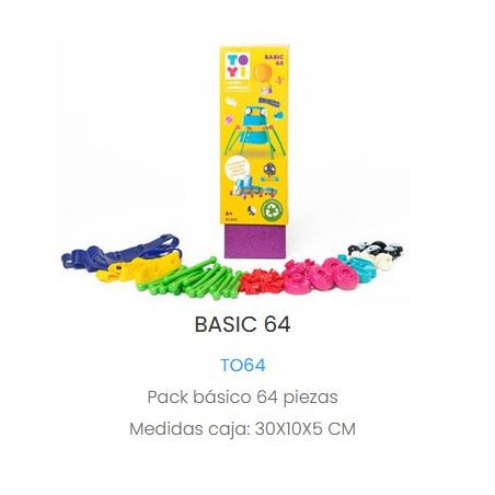 Pack básico 64 piezas. Kit de juego creativo sin instrucciones, reciclando. Marca Toyi. Ref: TO64.