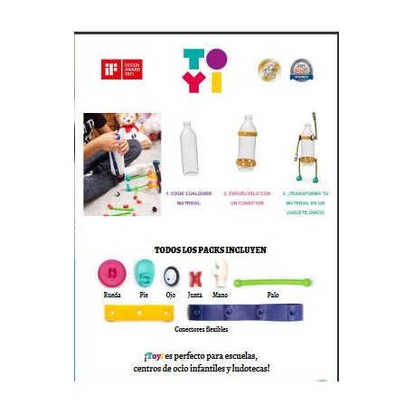 Pack básico 64 piezas. Kit de juego creativo sin instrucciones, reciclando. Marca Toyi. Ref: TO64.