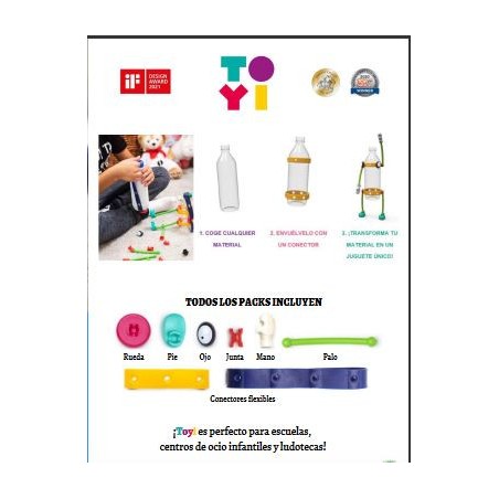Pack básico 64 piezas. Kit de juego creativo sin instrucciones, reciclando. Marca Toyi. Ref: TO64.