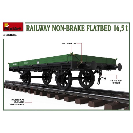 RAILWAY NON-BRAKE FLATBED 16,5 t . Escala 1:35. Marca Miniart. Ref: 39004.