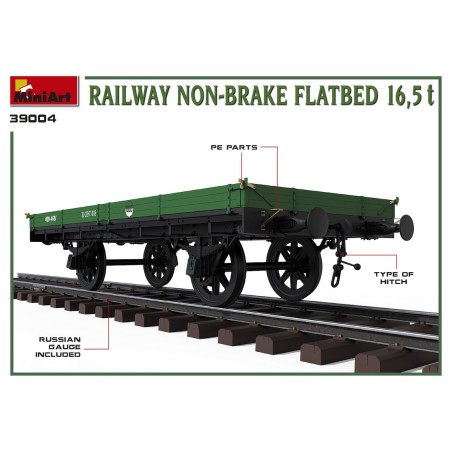RAILWAY NON-BRAKE FLATBED 16,5 t . Escala 1:35. Marca Miniart. Ref: 39004.
