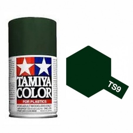 Spray VERDE INGLES BRILLO (85009). Bote 100 ml. Marca Tamiya. Ref: TS-9, TS9.
