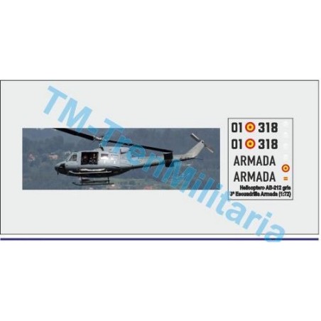 Calcas Helicoptero AB-212, "gris 3ª Escuadrilla Armada". Escala 1:72. Marca Trenmilitaria. Ref: 000_6472.