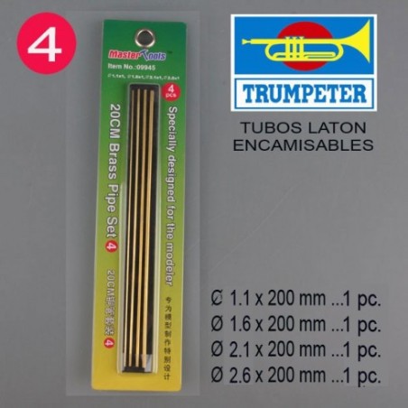 Tubos de latón Set Nº4, longitud 20cm, 8 piezas. Marca Trumpeter. Ref: 09945.