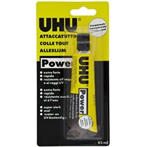 Adhesivo Transparente de poliuretano de fijación extra fuerte, UHU Power 45ml. Marca UHU. Ref: D3251.