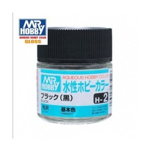 Mr.HOBBY AQUEOUS COLOR, Negro brillamte. Bote 10 ml. Marca MR.Hobby. Ref: H2.