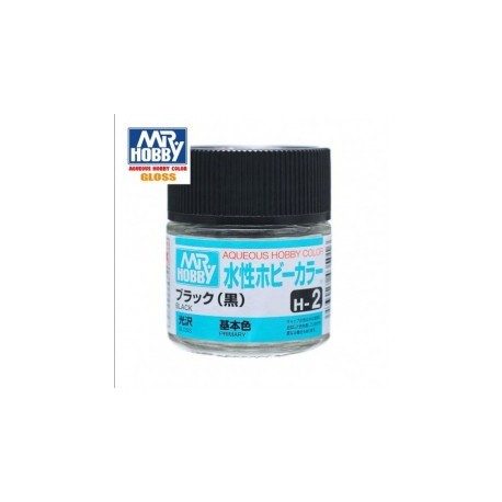 Mr.HOBBY AQUEOUS COLOR, Negro brillamte. Bote 10 ml. Marca MR.Hobby. Ref: H2.