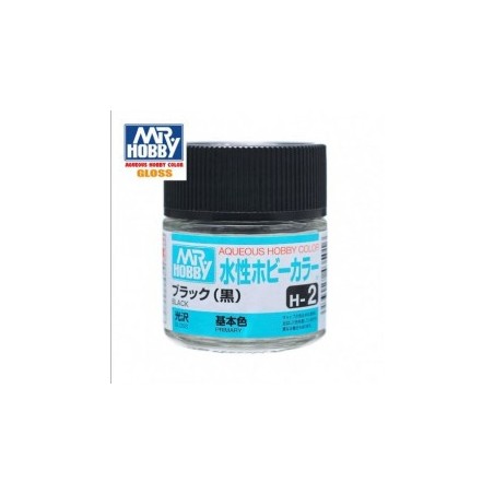 Mr.HOBBY AQUEOUS COLOR, Negro brillamte. Bote 10 ml. Marca MR.Hobby. Ref: H2.