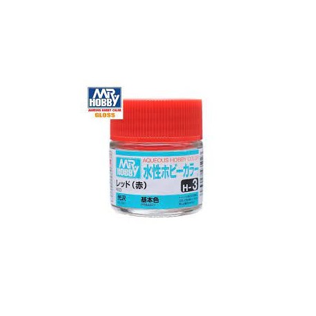 Mr.HOBBY AQUEOUS COLOR, Gloss rojo. Bote 10 ml. Marca MR.Hobby. Ref: H3.