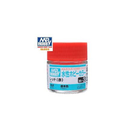 Mr.HOBBY AQUEOUS COLOR, Gloss rojo. Bote 10 ml. Marca MR.Hobby. Ref: H3.
