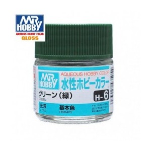 Mr.HOBBY AQUEOUS COLOR, Verde brillo. Bote 10 ml. Marca MR.Hobby. Ref: H6.