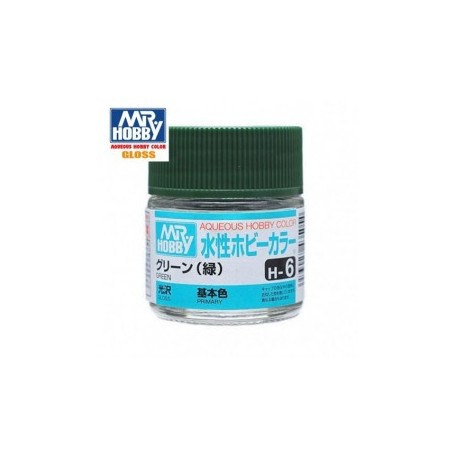 Mr.HOBBY AQUEOUS COLOR, Verde brillo. Bote 10 ml. Marca MR.Hobby. Ref: H6.