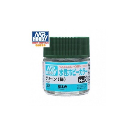 Mr.HOBBY AQUEOUS COLOR, Verde brillo. Bote 10 ml. Marca MR.Hobby. Ref: H6.
