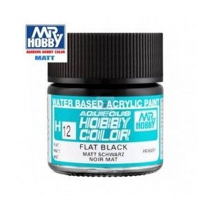 Mr.HOBBY AQUEOUS COLOR , Negro mate. Bote 10 ml. Marca MR.Hobby. Ref: H12.