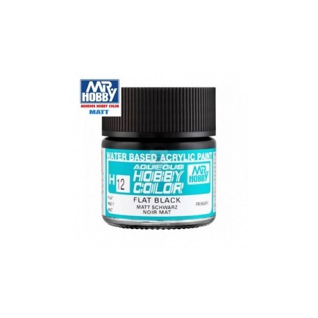 Mr.HOBBY AQUEOUS COLOR , Negro mate. Bote 10 ml. Marca MR.Hobby. Ref: H12.