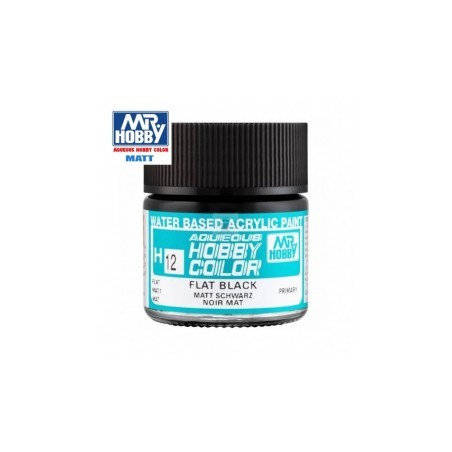 Mr.HOBBY AQUEOUS COLOR , Negro mate. Bote 10 ml. Marca MR.Hobby. Ref: H12.
