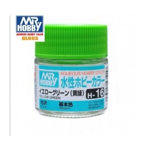 Mr.HOBBY AQUEOUS COLOR , Verde Amarillento Brillo. Bote 10 ml. Marca MR.Hobby. Ref: H16.