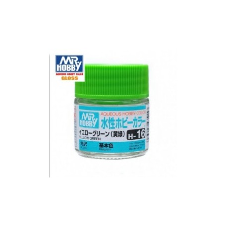 Mr.HOBBY AQUEOUS COLOR , Verde Amarillento Brillo. Bote 10 ml. Marca MR.Hobby. Ref: H16.