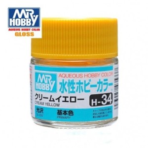 Mr.HOBBY AQUEOUS COLOR, AMARILLO CREMA, Bote 10 ml. Marca MR.Hobby. Ref: H34.