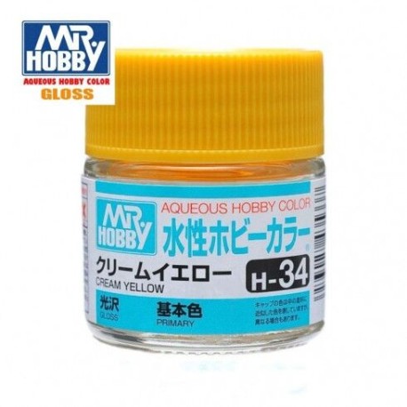 Mr.HOBBY AQUEOUS COLOR, AMARILLO CREMA, Bote 10 ml. Marca MR.Hobby. Ref: H34.