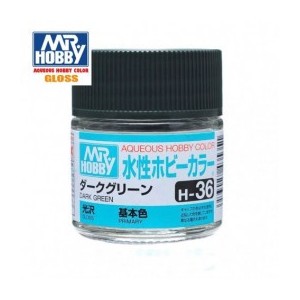 Mr.HOBBY AQUEOUS COLOR, VERDE OSCURO BRILLO, Bote 10 ml. Marca MR.Hobby. Ref: H36.