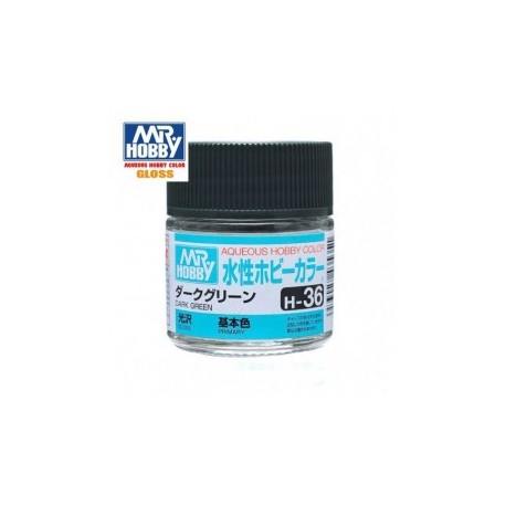 Mr.HOBBY AQUEOUS COLOR, VERDE OSCURO BRILLO, Bote 10 ml. Marca MR.Hobby. Ref: H36.