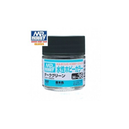 Mr.HOBBY AQUEOUS COLOR, VERDE OSCURO BRILLO, Bote 10 ml. Marca MR.Hobby. Ref: H36.