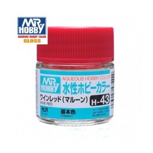 Mr.HOBBY AQUEOUS COLOR, ROJO VINO BRILLO, Bote 10 ml. Marca MR.Hobby. Ref: H43.