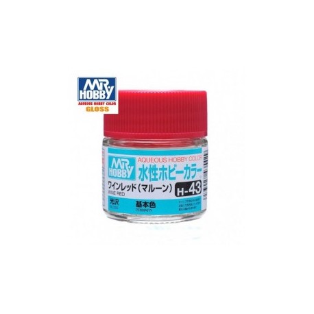 Mr.HOBBY AQUEOUS COLOR, ROJO VINO BRILLO, Bote 10 ml. Marca MR.Hobby. Ref: H43.