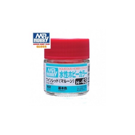 Mr.HOBBY AQUEOUS COLOR, ROJO VINO BRILLO, Bote 10 ml. Marca MR.Hobby. Ref: H43.