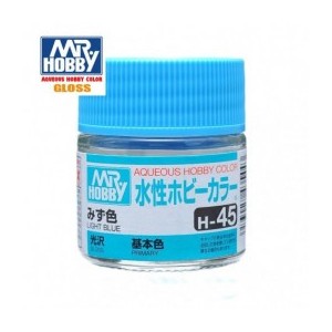 Mr.HOBBY AQUEOUS COLOR, AZUL CLARO BRILLO, Bote 10 ml. Marca MR.Hobby. Ref: H45.