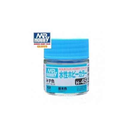 Mr.HOBBY AQUEOUS COLOR, AZUL CLARO BRILLO, Bote 10 ml. Marca MR.Hobby. Ref: H45.