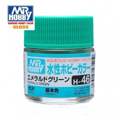 Mr.HOBBY AQUEOUS COLOR, VERDE ESMERALDA BRILLANTE, Bote 10 ml. Marca MR.Hobby. Ref: H46.
