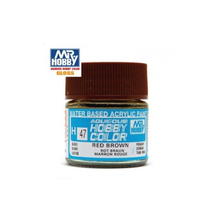 Mr.HOBBY AQUEOUS COLOR, MARRON ROJIZO BRILLO, Bote 10 ml. Marca MR.Hobby. Ref: H47.