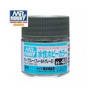Mr.HOBBY AQUEOUS COLOR, GRIS  DE CAMPAÑA 2 BRILLO, Bote 10 ml. Marca MR.Hobby. Ref: H48.