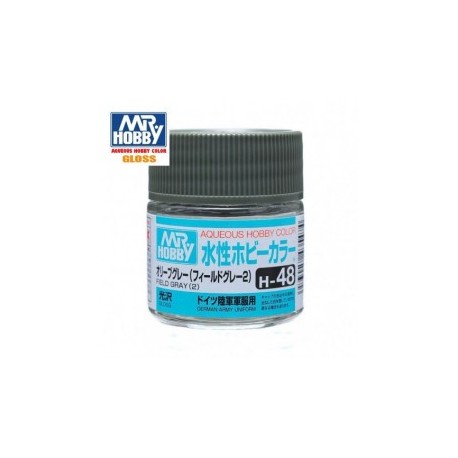 Mr.HOBBY AQUEOUS COLOR, GRIS  DE CAMPAÑA 2 BRILLO, Bote 10 ml. Marca MR.Hobby. Ref: H48.