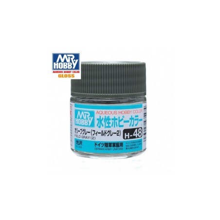Mr.HOBBY AQUEOUS COLOR, GRIS  DE CAMPAÑA 2 BRILLO, Bote 10 ml. Marca MR.Hobby. Ref: H48.