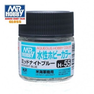 Mr.HOBBY AQUEOUS COLOR, AZUL MEDIANOCHE, Bote 10 ml. Marca MR.Hobby. Ref: H55.