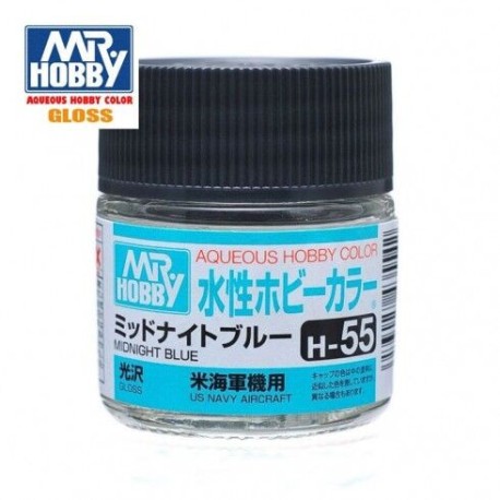 Mr.HOBBY AQUEOUS COLOR, AZUL MEDIANOCHE, Bote 10 ml. Marca MR.Hobby. Ref: H55.