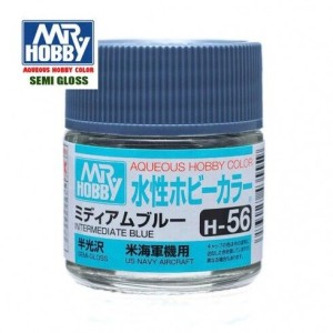 Mr.HOBBY AQUEOUS COLOR, AZUL INTERMEDIO SATINADO, Bote 10 ml. Marca MR.Hobby. Ref: H56.