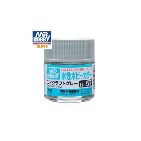 Mr.HOBBY AQUEOUS COLOR, GRIS AVIACIÓN BRILLO, Bote 10 ml. Marca MR.Hobby. Ref: H57.