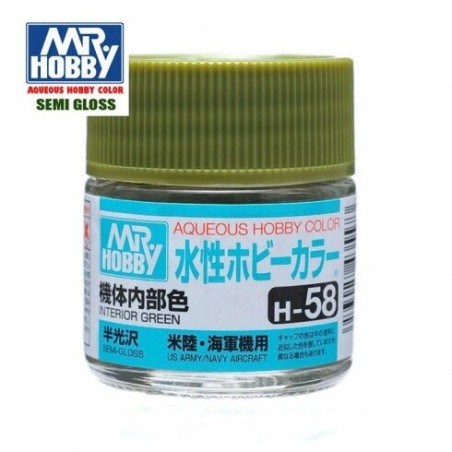 Mr.HOBBY AQUEOUS COLOR, VERDE INTERIOR, Bote 10 ml. Marca MR.Hobby. Ref: H58.