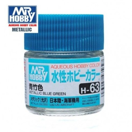 Mr.HOBBY AQUEOUS COLOR, AZUL METÁLICO VERDE, Bote 10 ml. Marca MR.Hobby. Ref: H63.