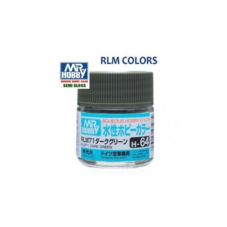Mr.HOBBY AQUEOUS COLOR,  VERDE OSCURO SATIMNADO, Bote 10 ml. Marca MR.Hobby. Ref: H64.