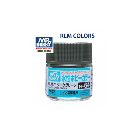 Mr.HOBBY AQUEOUS COLOR,  VERDE OSCURO SATIMNADO, Bote 10 ml. Marca MR.Hobby. Ref: H64.