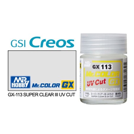 GX113 Super Clear III UV Cut Flat Gloss.  Bote 18 ml. Marca MR.Hobby. Ref: GX113.