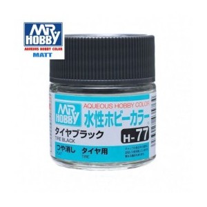 Mr.HOBBY AQUEOUS COLOR, NEGRO NEUMÁTICO MATE, Bote 10 ml. Marca MR.Hobby. Ref: H77.