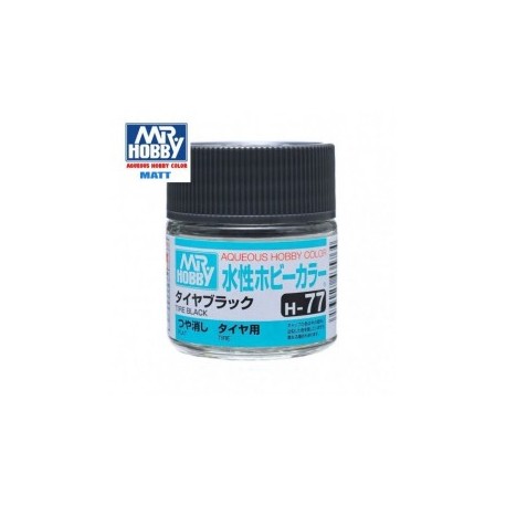 Mr.HOBBY AQUEOUS COLOR, NEGRO NEUMÁTICO MATE, Bote 10 ml. Marca MR.Hobby. Ref: H77.